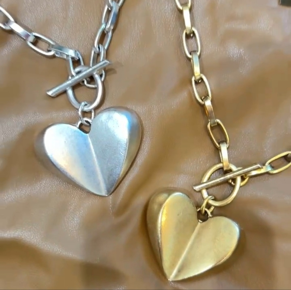 Chunky Chain Heart Necklace With Toggle Closure